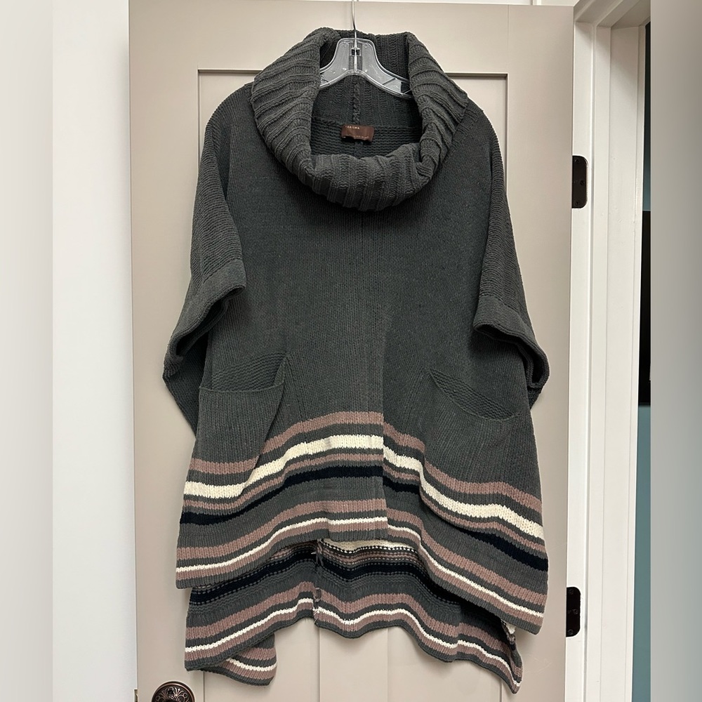 Olive green striped Kerisma cowl neck poncho